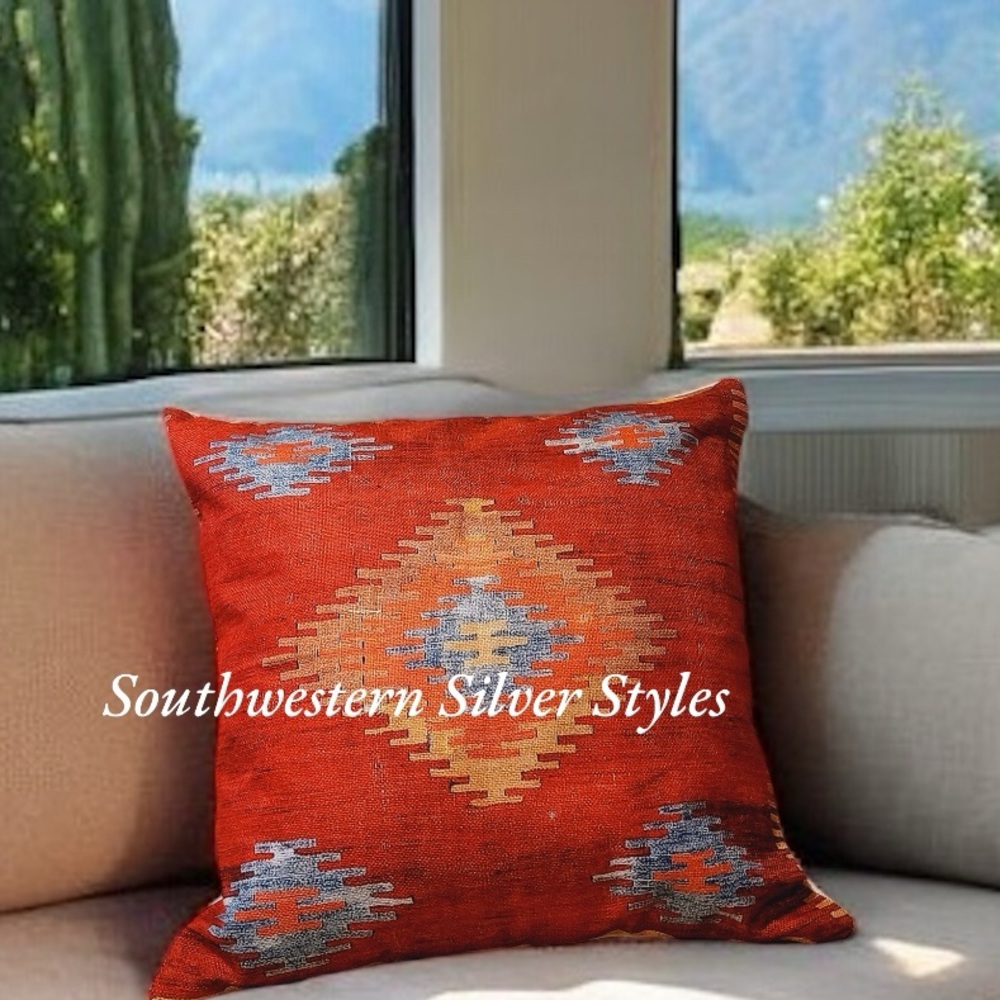 NEW (1)-Aztec Native American Southwestern 18 x 18 Linen Pillow Case w/ Insert